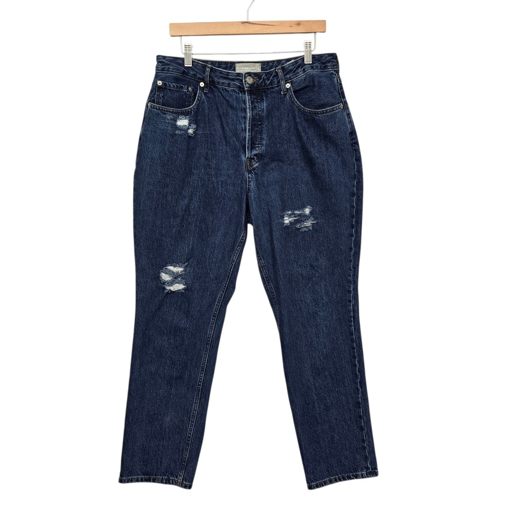 Everlane The Curvy 90s Cheeky Straight Jean Dark Wash Distressed Womens Size 32
